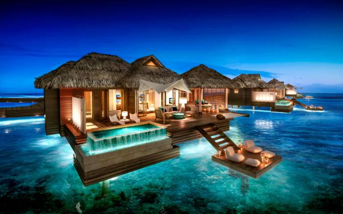Overwater bungalows sandals jamaica bungalow caribbean inclusive hotel royal suites water resorts over resort vacation tahiti luxury rooms sandal destination
